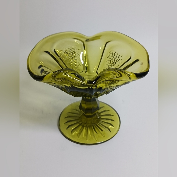 1960 LE Smith Green Glass Grapes Pedestal 4" Compote Dish Round Base - Picture 4 of 8
